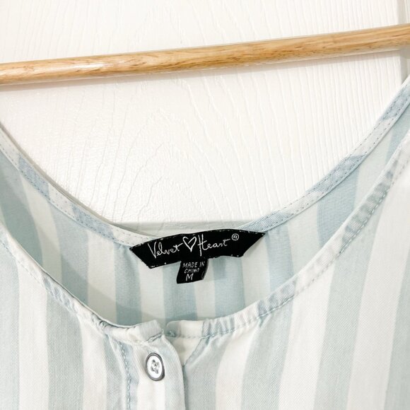Velvet Heart Blue White Stripe Sleeveless Tiered Mini Dress Size Medium - Picture 2 of 5